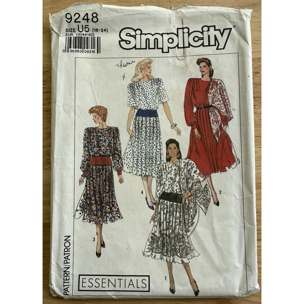 VTG Simplicity Pattern 9248‎ Misses' Dress & Scarf Size 16-24 Cut Complete